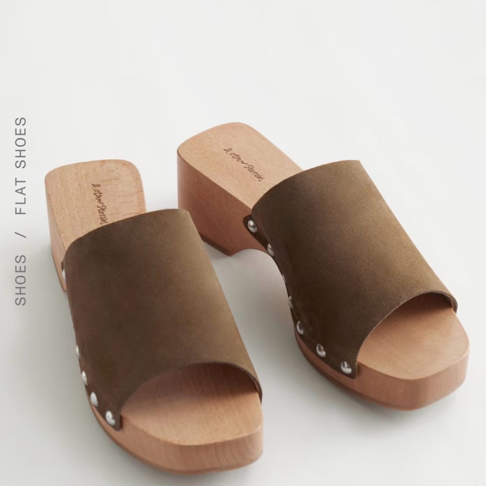 & other stories STUDDED SUEDE WOODEN CLOGS size 38
